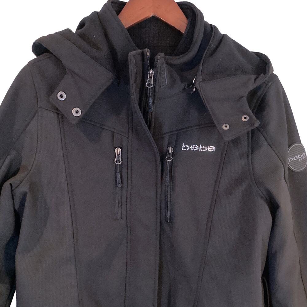 Bebe Versatile Mid-Length Coat Removable Hood & Lining Black Women's Medium